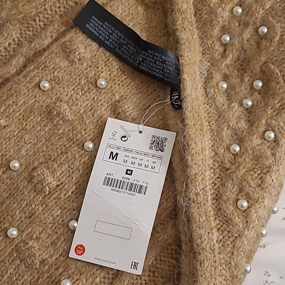 Zara Oversized Pearl Embellished Knit Scarf - NEW
